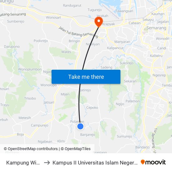 Kampung Widosari to Kampus II Universitas Islam Negeri Walisongo map