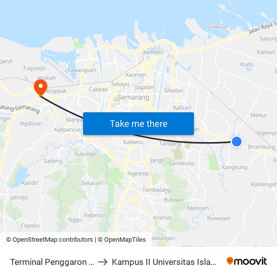 Terminal Penggaron (Trans Jateng) to Kampus II Universitas Islam Negeri Walisongo map