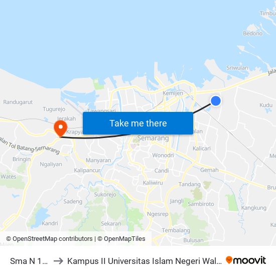 Sma N 10 A to Kampus II Universitas Islam Negeri Walisongo map