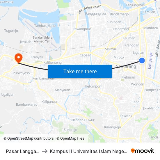 Pasar Langgar (Brt) to Kampus II Universitas Islam Negeri Walisongo map