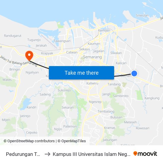 Pedurungan Tengah A to Kampus III Universitas Islam Negeri Walisongo map