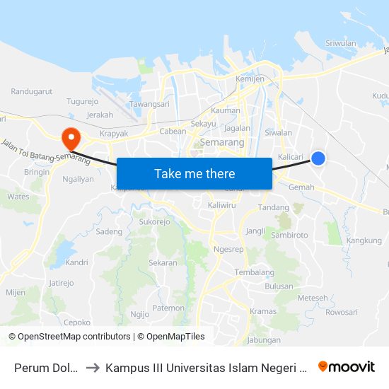 Perum Dolog A to Kampus III Universitas Islam Negeri Walisongo map