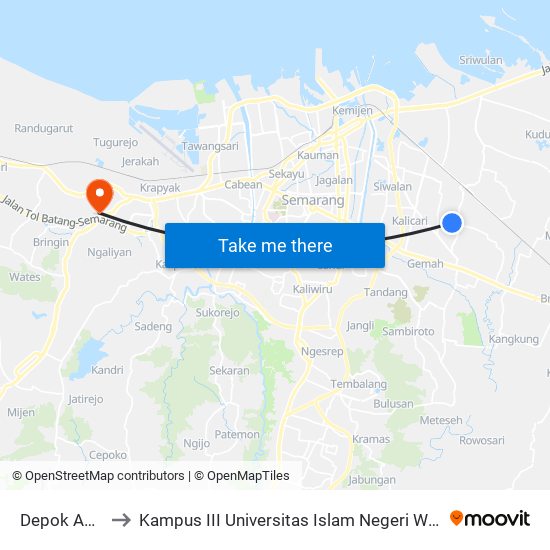 Depok Asri A to Kampus III Universitas Islam Negeri Walisongo map