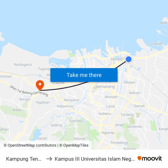 Kampung Tenggang 1 to Kampus III Universitas Islam Negeri Walisongo map