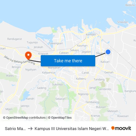 Satrio Manah to Kampus III Universitas Islam Negeri Walisongo map