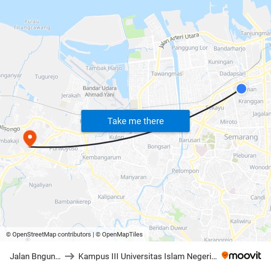 Jalan Bngunharjo to Kampus III Universitas Islam Negeri Walisongo map