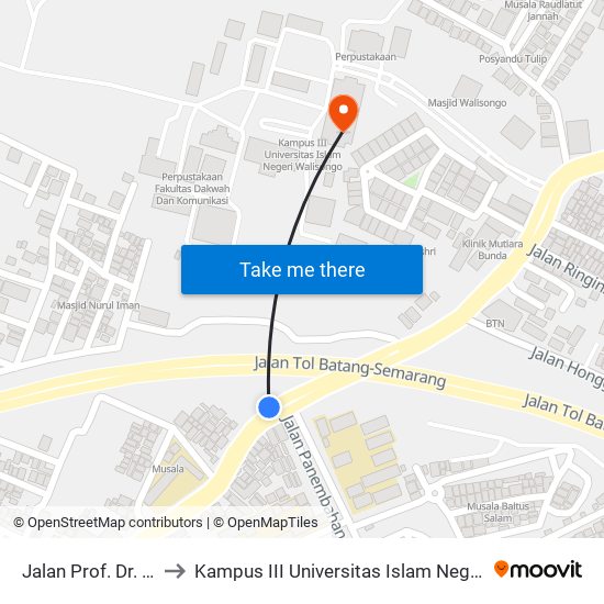 Jalan Prof. Dr. Hamka to Kampus III Universitas Islam Negeri Walisongo map