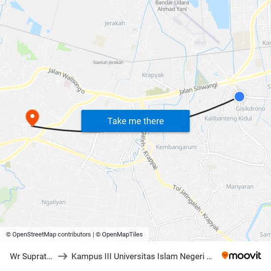 Wr Supratman to Kampus III Universitas Islam Negeri Walisongo map