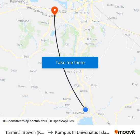 Terminal Bawen (Keberangkatan) to Kampus III Universitas Islam Negeri Walisongo map