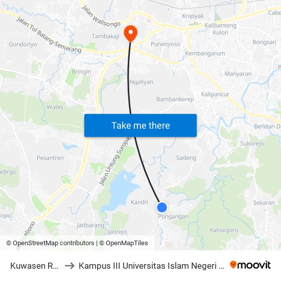 Kuwasen Rejo A to Kampus III Universitas Islam Negeri Walisongo map