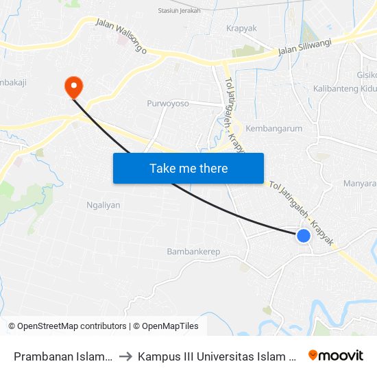 Prambanan Islamic Centre B to Kampus III Universitas Islam Negeri Walisongo map