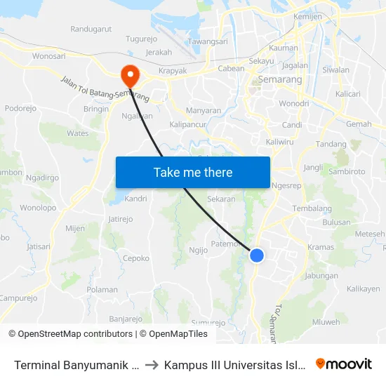 Terminal Banyumanik (Persimpangan) 2 to Kampus III Universitas Islam Negeri Walisongo map