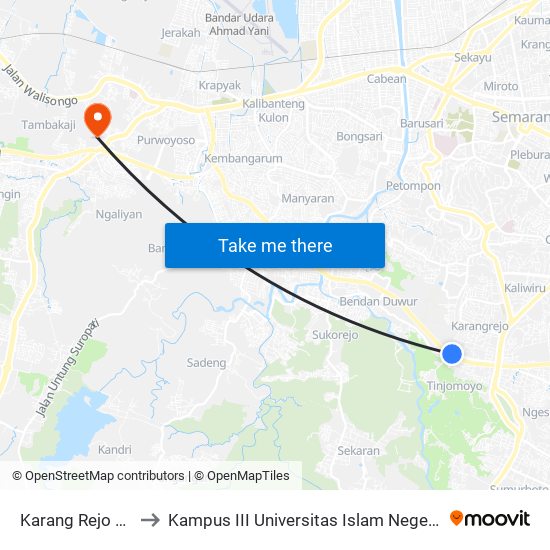 Karang Rejo Raya B to Kampus III Universitas Islam Negeri Walisongo map