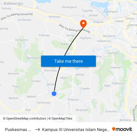 Puskesmas Mijen 2 to Kampus III Universitas Islam Negeri Walisongo map