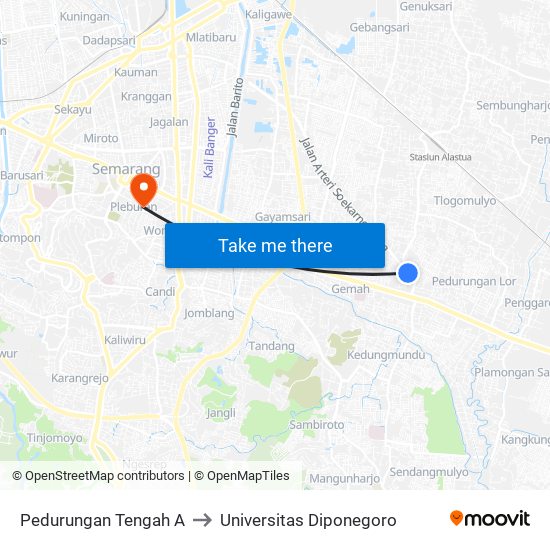 Pedurungan Tengah A to Universitas Diponegoro map