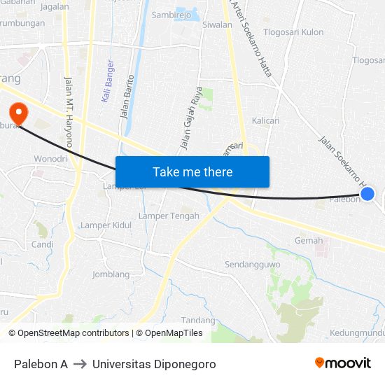 Palebon A to Universitas Diponegoro map