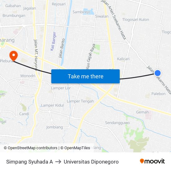 Simpang Syuhada A to Universitas Diponegoro map