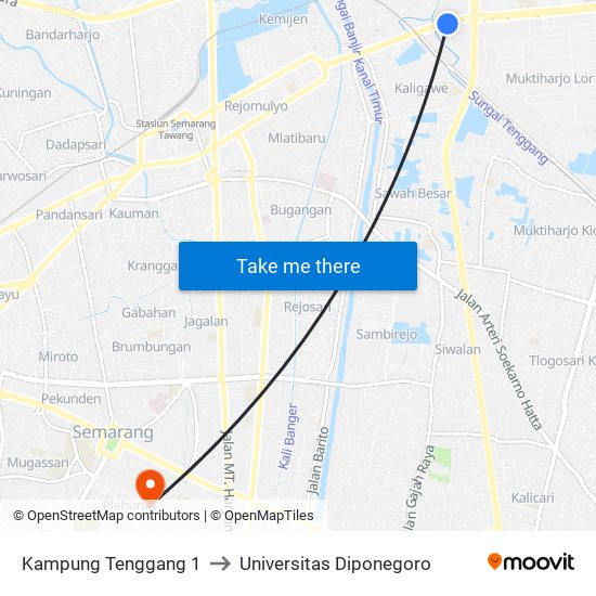 Kampung Tenggang 1 to Universitas Diponegoro map