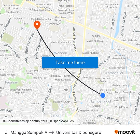 Jl. Mangga Sompok A to Universitas Diponegoro map