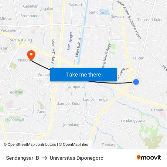 Sendangsari B to Universitas Diponegoro map