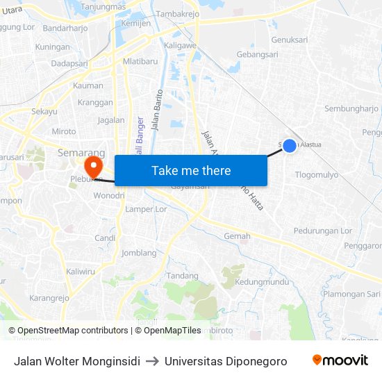 Jalan Wolter Monginsidi to Universitas Diponegoro map