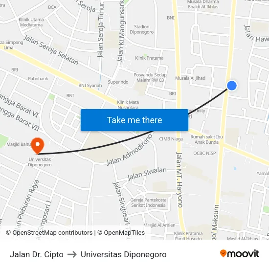 Jalan Dr. Cipto to Universitas Diponegoro map