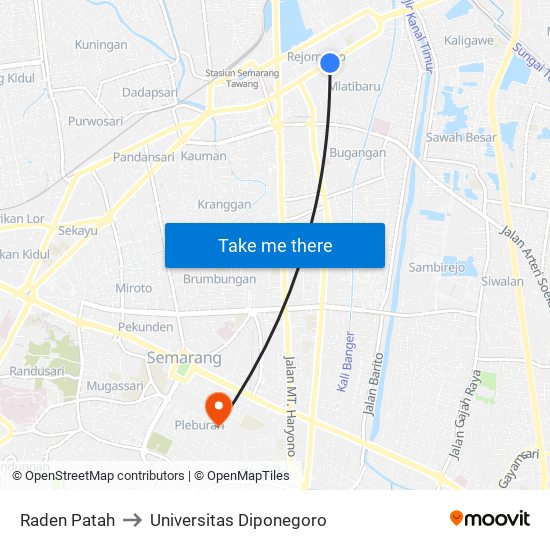Raden Patah to Universitas Diponegoro map