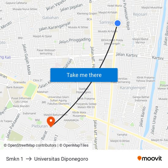 Smkn 1 to Universitas Diponegoro map