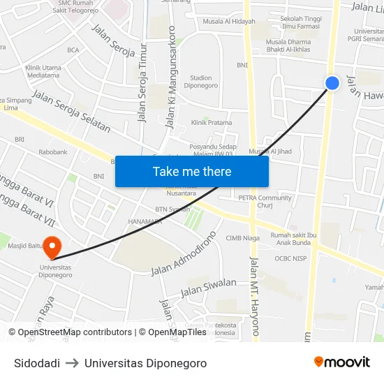 Sidodadi to Universitas Diponegoro map