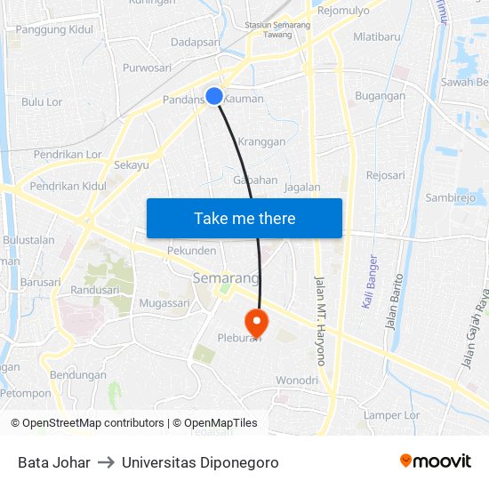 Bata Johar to Universitas Diponegoro map