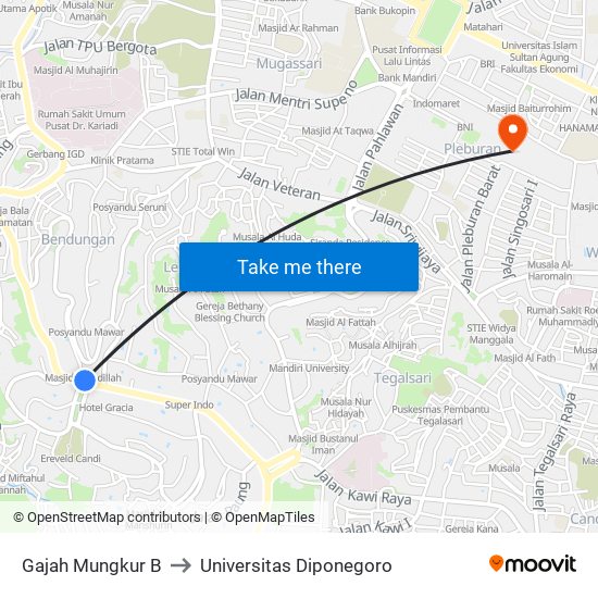 Gajah Mungkur B to Universitas Diponegoro map