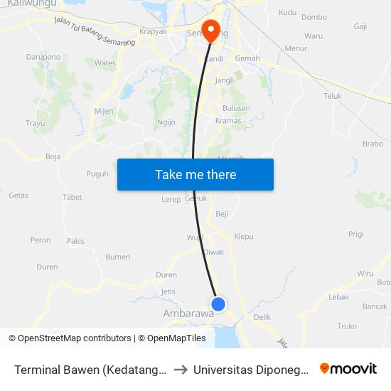 Terminal Bawen (Kedatangan) to Universitas Diponegoro map