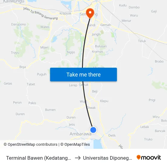 Terminal Bawen (Kedatangan) to Universitas Diponegoro map
