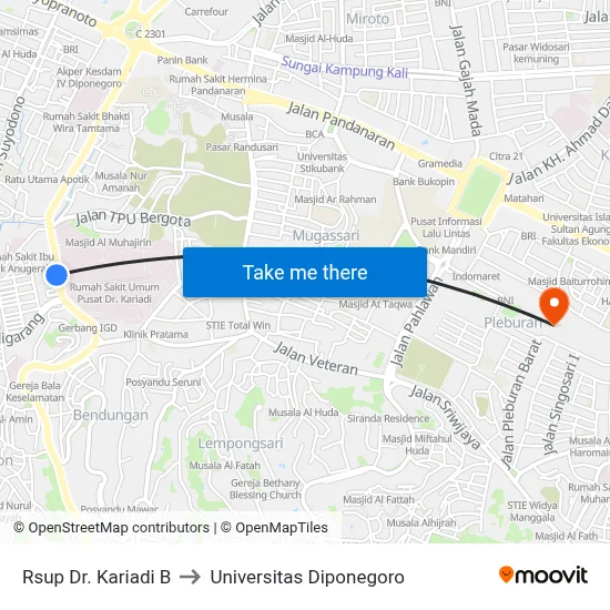 Rsup Dr. Kariadi B to Universitas Diponegoro map