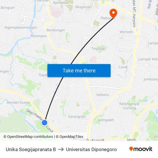 Unika Soegijapranata B to Universitas Diponegoro map