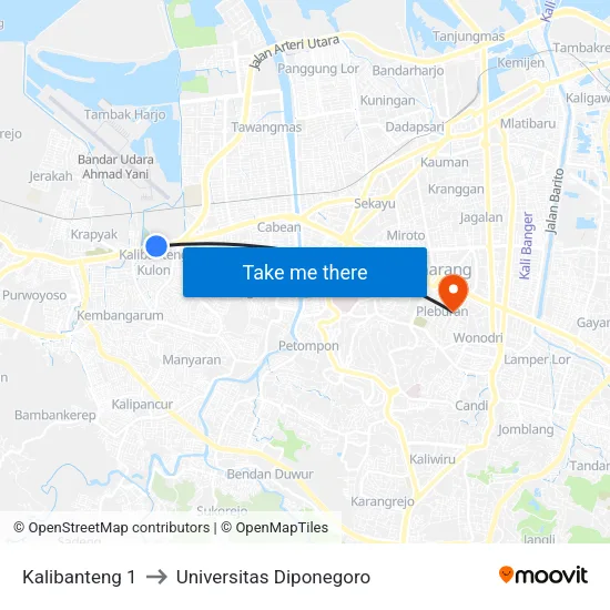 Kalibanteng 1 to Universitas Diponegoro map