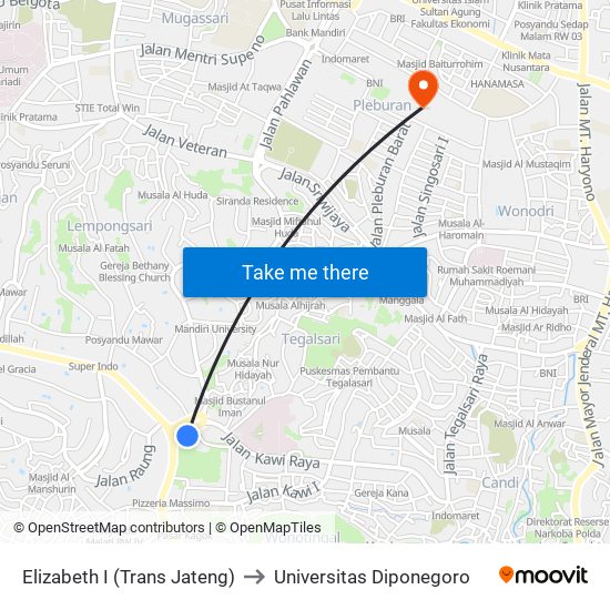 Elizabeth I (Trans Jateng) to Universitas Diponegoro map