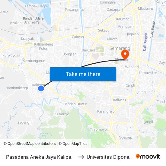 Pasadena Aneka Jaya Kalipancur A to Universitas Diponegoro map