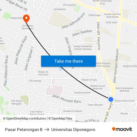 Pasar Peterongan B to Universitas Diponegoro map