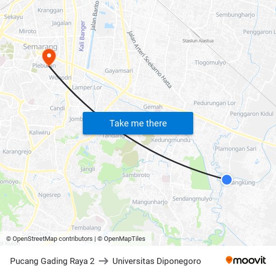 Pucang Gading Raya 2 to Universitas Diponegoro map