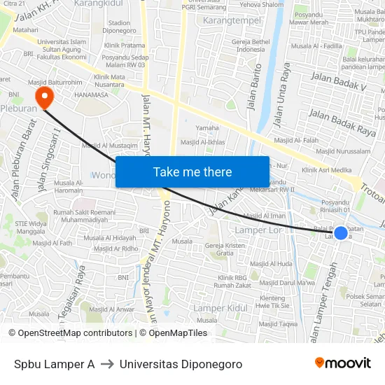 Spbu Lamper A to Universitas Diponegoro map