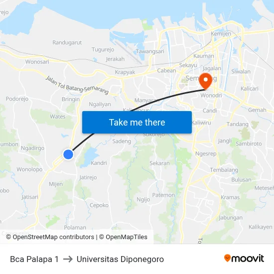 Bca Palapa 1 to Universitas Diponegoro map