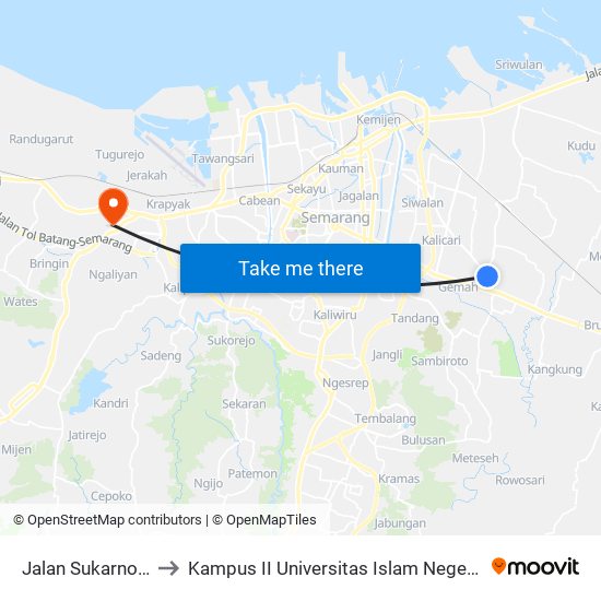 Jalan Sukarno Hatta to Kampus II Universitas Islam Negeri Walisongo map
