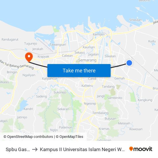 Spbu Gasem to Kampus II Universitas Islam Negeri Walisongo map