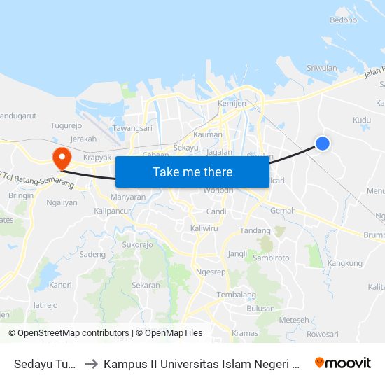 Sedayu Tugu B to Kampus II Universitas Islam Negeri Walisongo map