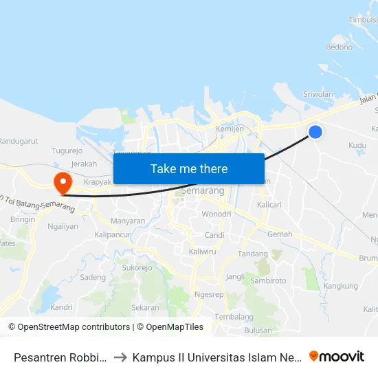 Pesantren Robbi Rodliyya to Kampus II Universitas Islam Negeri Walisongo map