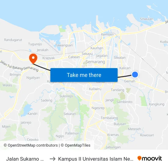 Jalan Sukarno Hatta 131 to Kampus II Universitas Islam Negeri Walisongo map
