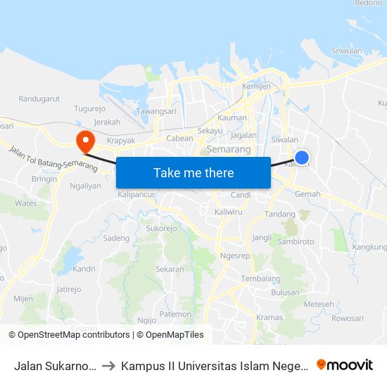 Jalan Sukarno Hatta to Kampus II Universitas Islam Negeri Walisongo map