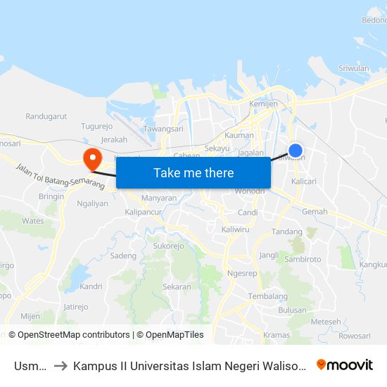 Usm B to Kampus II Universitas Islam Negeri Walisongo map