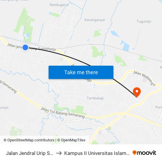 Jalan Jendral Urip Sumoharjo 878 to Kampus II Universitas Islam Negeri Walisongo map